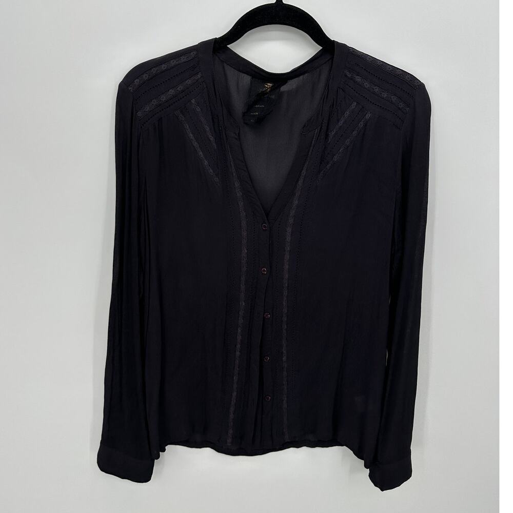 Jessamine Womens Black Sheer Button Front Shirt Sz M Goth‎ Grunge Dark Fairy